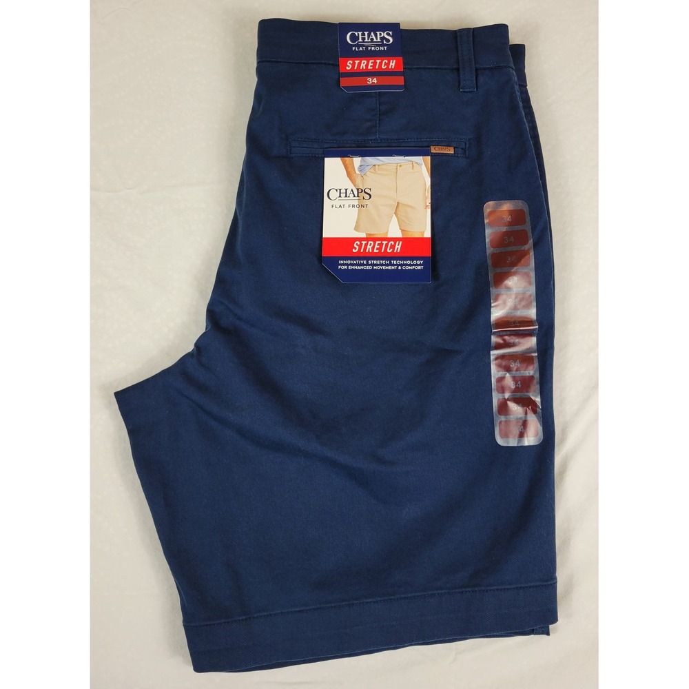 Chaps Mens Navy Blue Flat Front Stretch Chino Shorts Size 34 219K51X NWT